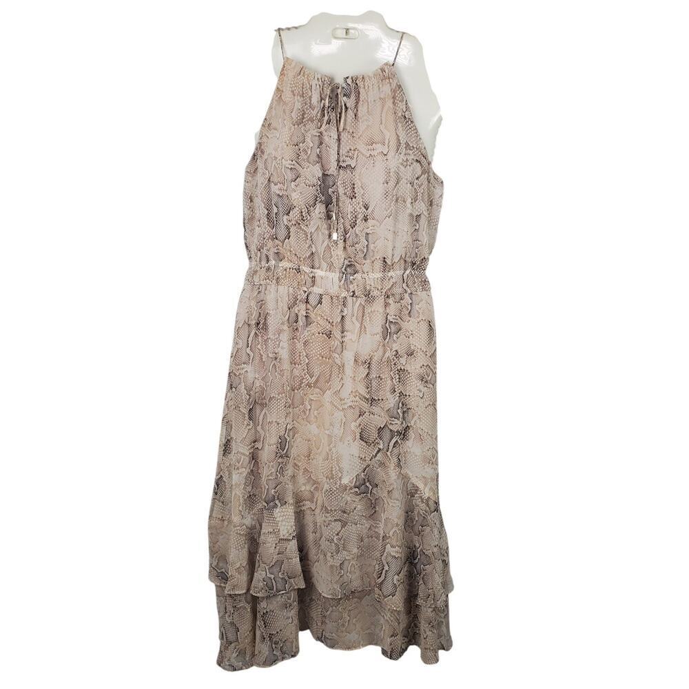 Monograph Snakeskin Print High Neck Ruffle Tiered Dress S Soft Grunge Boho Chic